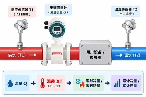 产品图片 - 电磁冷热量表计量原理图